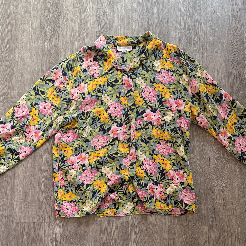 Vintage Burberry Floral Button Down Shirt - Pink, Yellow, Green